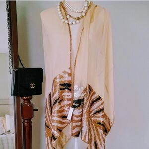 Escada Sequin Scarf in Black and Cream - Brand New!